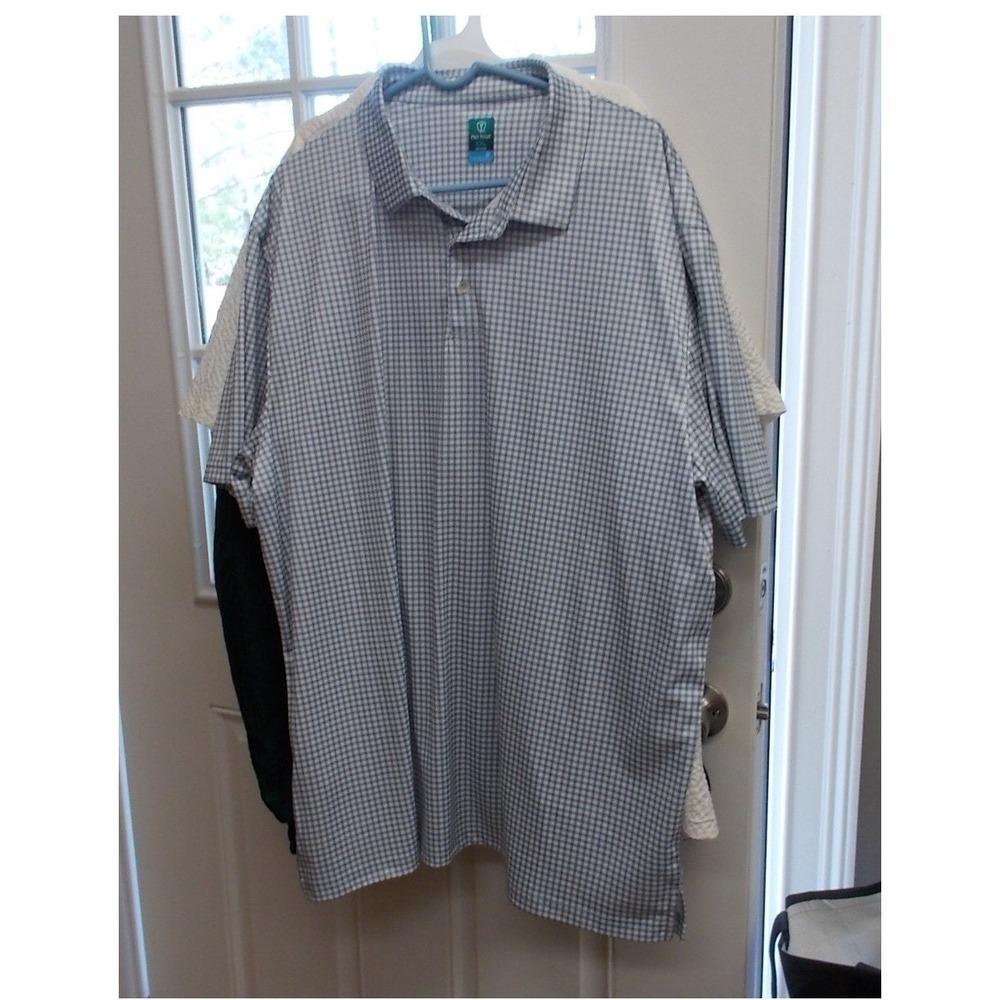 Pro Tour Coolplay Mens XXL Blue White Gingham Check Golf Polo Shirt Short Sleeve